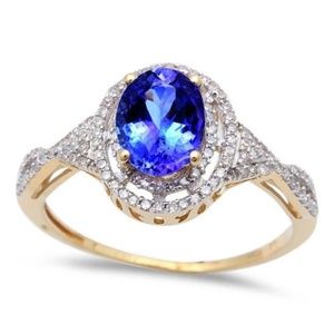 yellow gold tanzanite and diamond ring